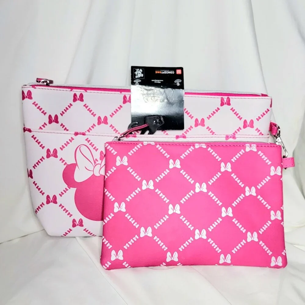 Minnie Mouse Stuffed 2 Piece Cosmetic Pink & White Bags ~ All NWT - Picture 3 of 7